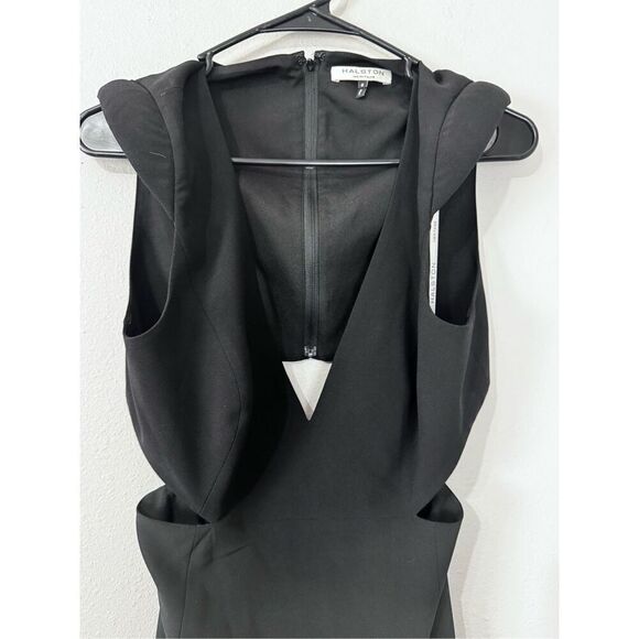 Halston Heritage Black Cut Out Women's‎ Cap Sleeve V Neck Flowy Skirt size 8 - Picture 6 of 15